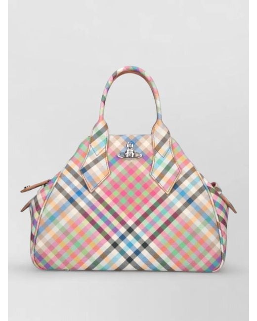 Vivienne Westwood Gray Checkered Tote Bag Hand Carry Top Handles
