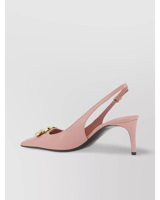 Dolce & Gabbana Pink Leather Logo Slingback Pumps