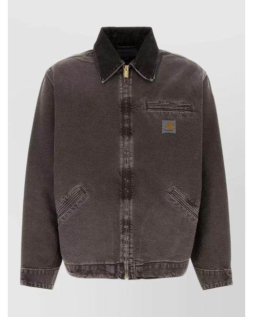Carhartt Gray Denim Detroit Jacket Straight Cut Collared Pockets for men