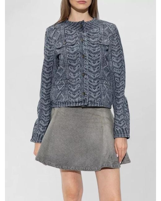 DIESEL Blue Denim Collarless Long-Sleeve Jacket
