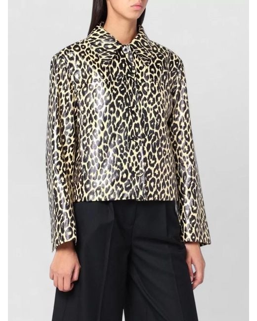 Jil Sander Multicolor Animal Print Collared Cropped Coat Long Sleeves