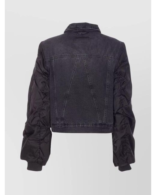 Ganni Blue Modern Denim Jacket Contrast Sleeves
