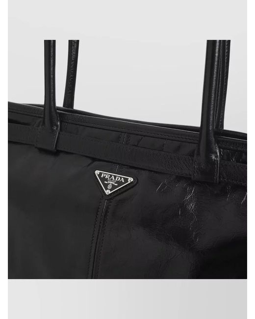Prada Black Shopping Tote Bag Glossy Finish Strap