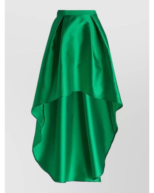 SIMONA CORSELLINI Green High Low Hem Pleated Satin Skirt