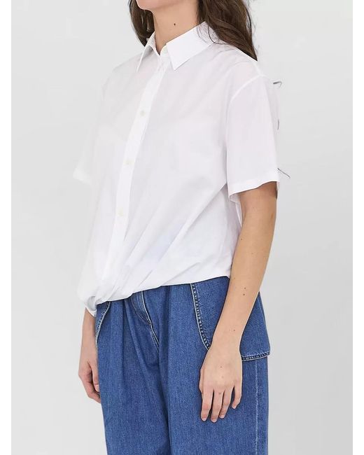Loewe Blue Cotton Draped Asymmetric Short-Sleeve Shirt