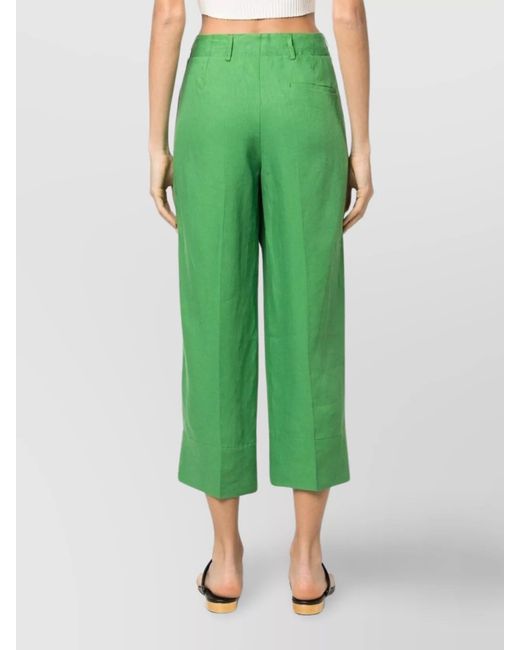 Max Mara Green Linen High-Rise Cropped Wide-Leg Trousers