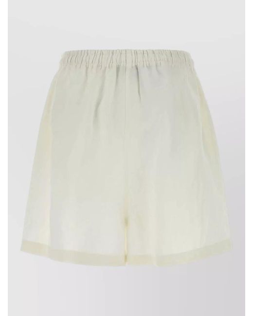 Prada Natural Linen Shorts Elastic Waistband Relaxed Silhouette
