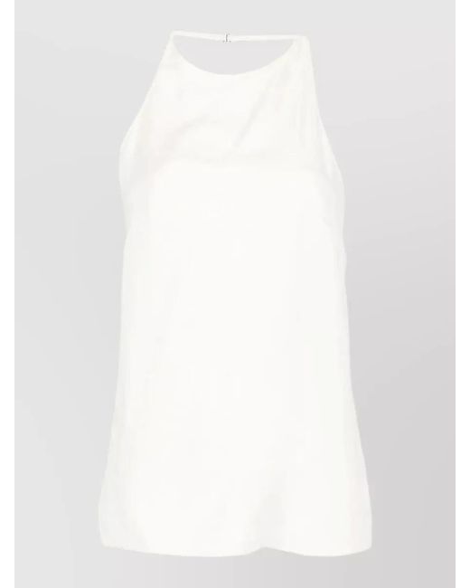 Alysi White Silk Twill Halterneck Top Spaghetti Straps