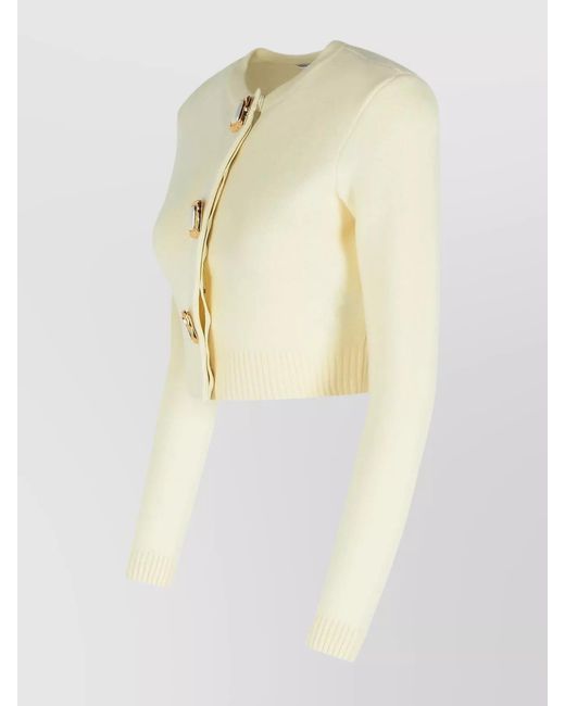 Self-Portrait Natural Wool Ribbed Cropped Cardigan