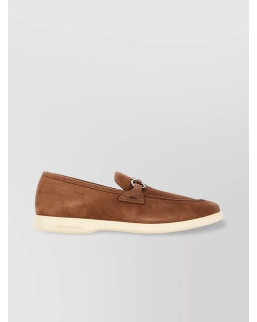 Ferragamo Brown Tapered Toe Suede Loafers With Metal Hardware for men