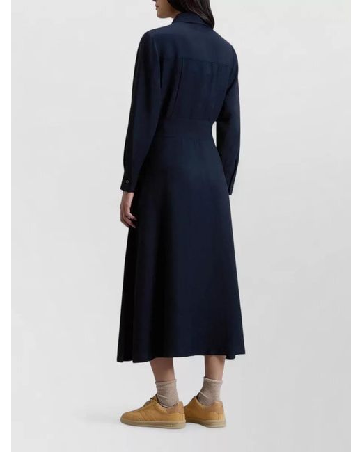 Woolrich Blue Linen Blend Midi Shirt Dress Belt