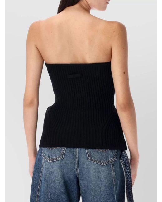 Jean Paul Gaultier Black Wool-Blend Ribbed Strapless Bustier Top