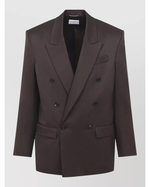 Saint Laurent Black Double Breasted Silk Tailored Jacket for men