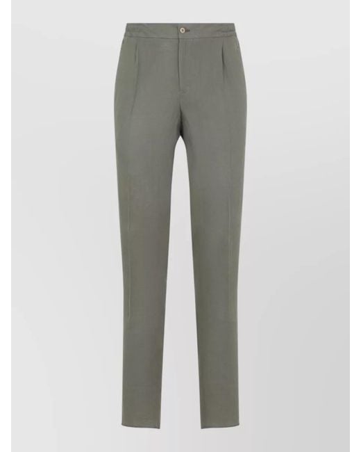 Kiton Gray Linen Trousers Mid Rise Straight Leg for men