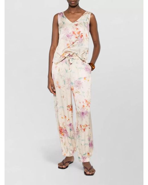 Herno Natural Floral Print Lightweight Sleeveless V Neck Top