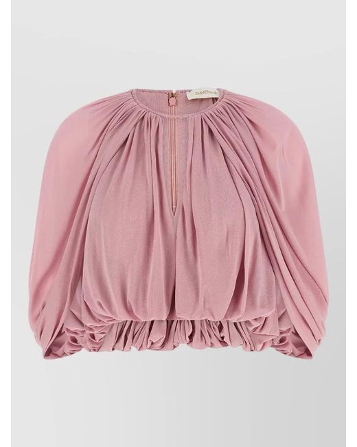Zimmermann Pink Alchemy Blouse Puff Sleeves Gathered Hem