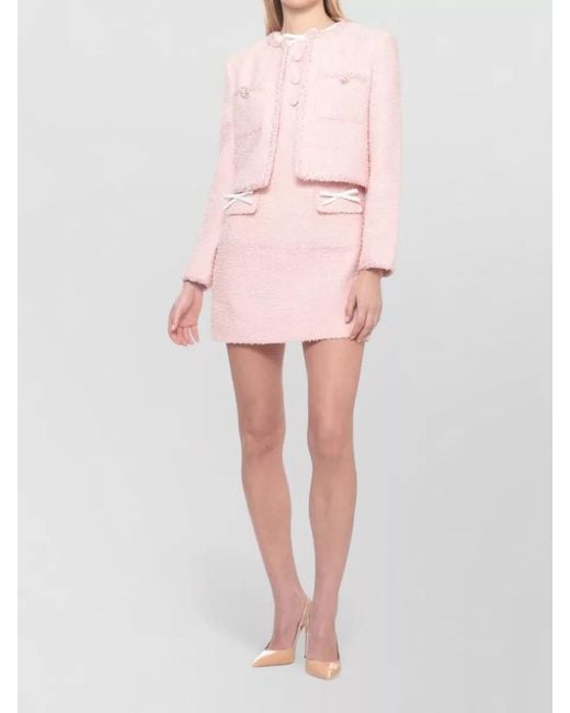 Self-Portrait Pink Cropped Lurex Jacket Bow Detail
