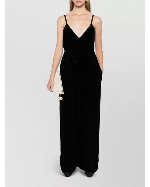 Gold Hawk Black Velvet V-Neck Sleeveless Wide-Leg Jumpsuit