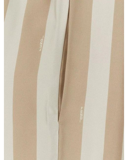 Fendi Natural Striped Silk Palazzo Trousers