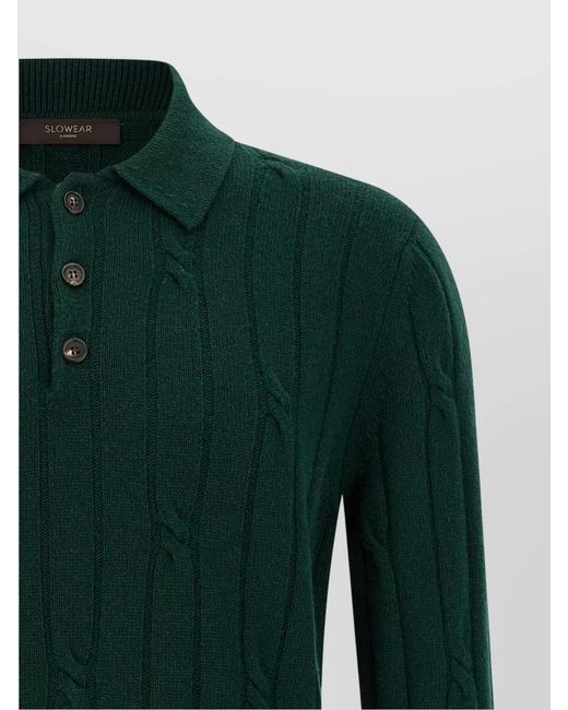 Zanone Green Braided Knit Wool Polo Shirt for men