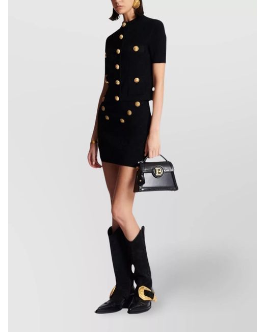 Balmain Blue High Waist Quilted Skirt With Embellished Buttons