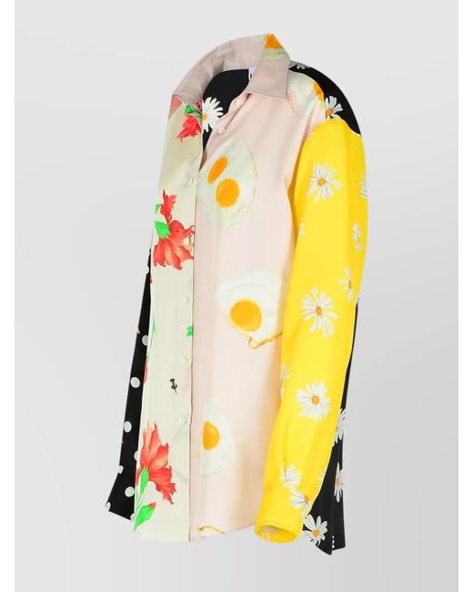 Moschino Yellow Silk Patchwork Print Shirt