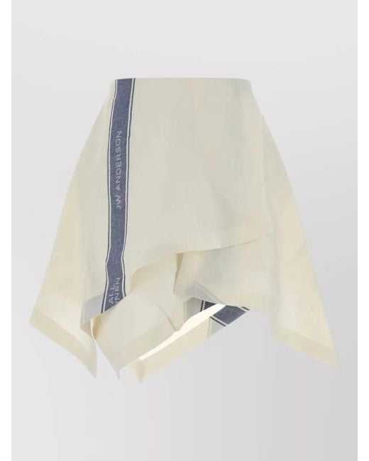 J.W. Anderson White Linen Mini Skirt Asymmetric Contrast Trim