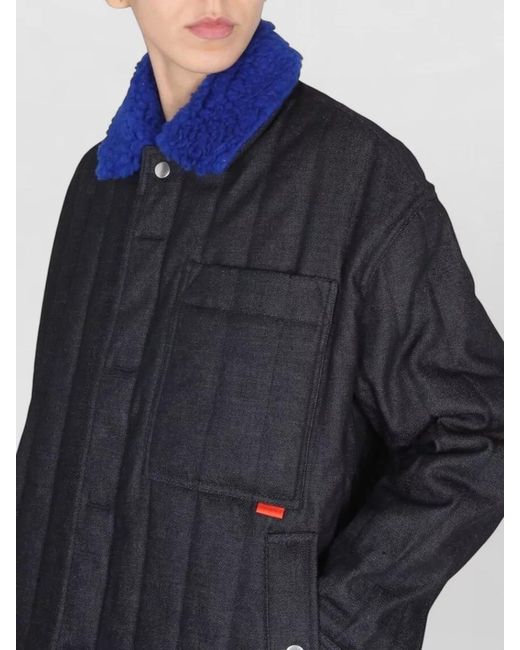 Sunnei Blue Jacket Faux Fur Collar Quilted Pockets