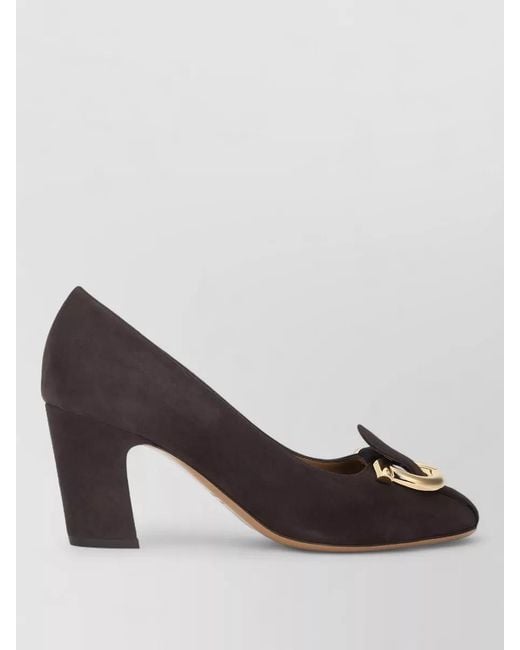 Ferragamo Multicolor Gancini Suede Pumps Round Toe Buckle