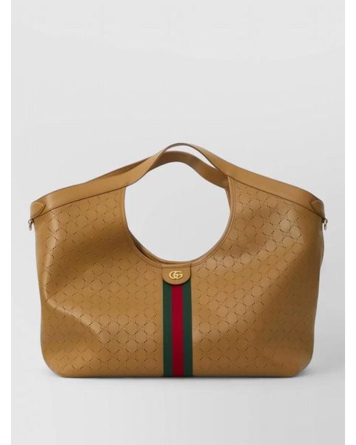 Gucci Brown Giglio Large Leather Tote Bag
