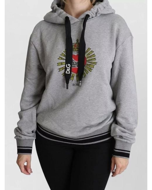 Dolce & Gabbana Gray Hooded Logo Sweater Heart Print