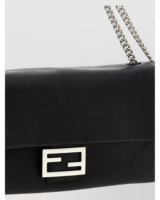 Fendi Black Baguette Large Leather Shoulder Bag