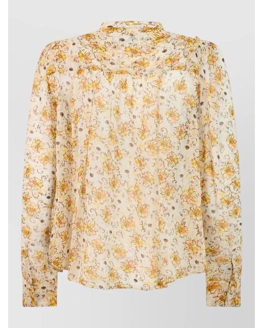 Isabel Marant Metallic Floral Shirt Long Sleeves Lightweight Gathered