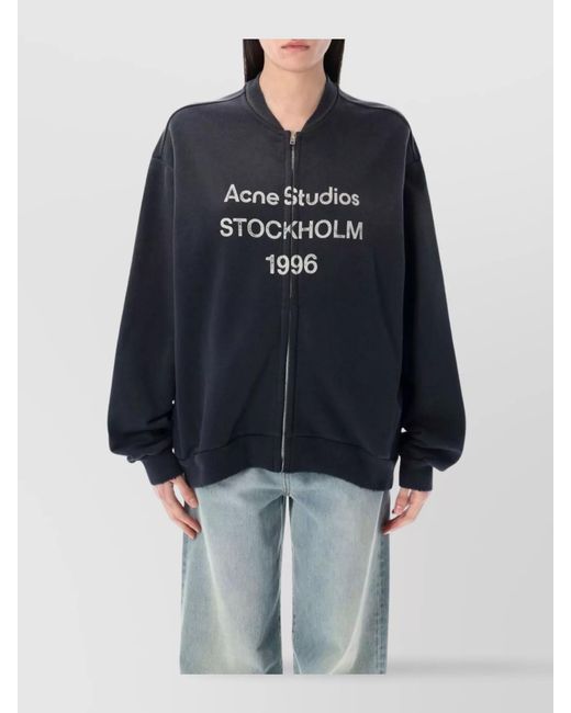 Acne Blue Bomber Jacket With Ribbed Cuffs And Hem