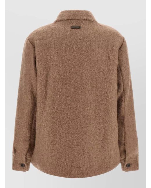 Peserico Brown Bouclé Shirt Jacket Casual Collar Long Sleeves