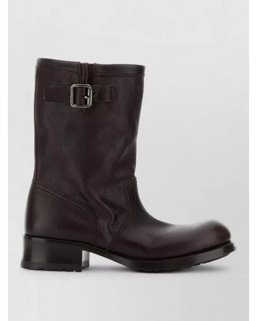 Prada Black Ankle Boots With Block Heel And Buckle