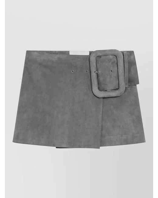 AMI Gray Mini Skirt Suede Texture Belted Design
