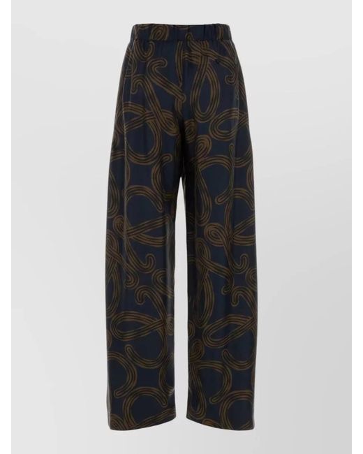 Loewe Black Silk Lounge Pant Abstract Pattern Elastic Waistband