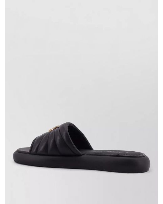 Pinko Black Leather Logo-Embellished Flat Sandals