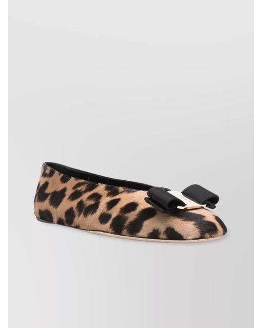 Ferragamo Multicolor Leopard-Print Leather Ballerina Flats