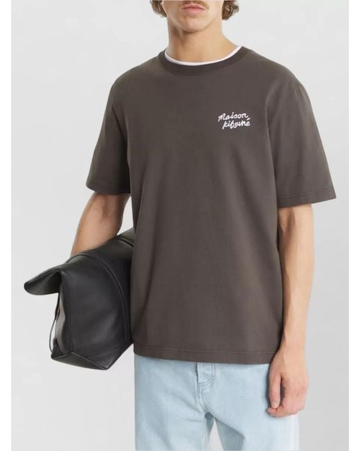 Maison Kitsuné Gray Organic Cotton Logo Print Short Sleeve T-Shirt for men