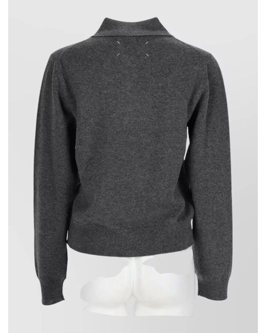 Maison Margiela Black Knit Polo Sweater Long Sleeves Ribbed Trims