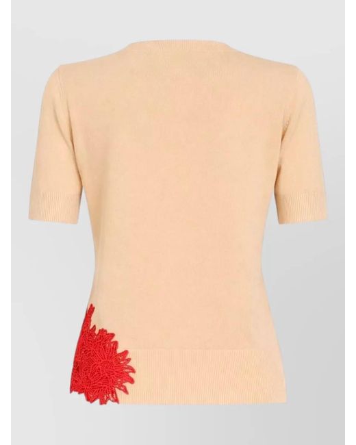 Ermanno Scervino Red Knit Top Floral Appliqué Round Neck