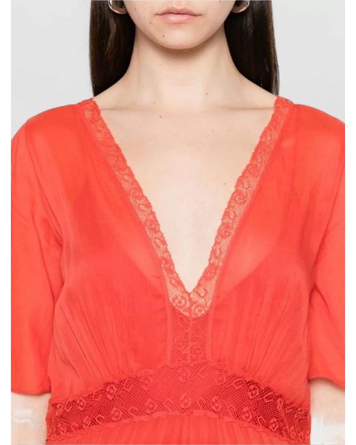 Forte_forte Long Tiered Dress Lace Trim V Neckline
