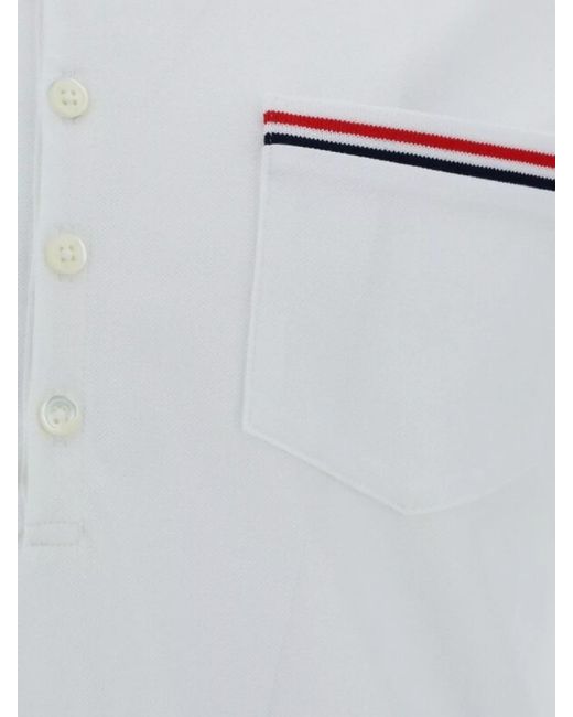 Thom Browne White Cotton Piqué Short-Sleeve Polo Shirt for men
