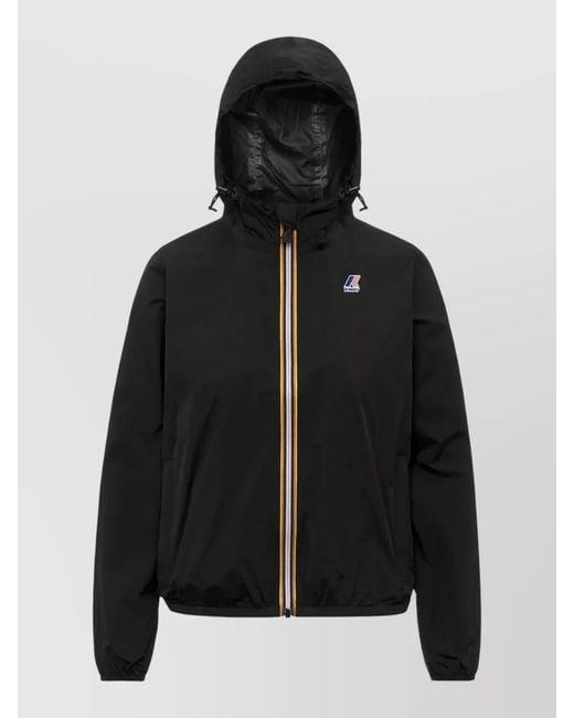 K-Way Black Hooded Jacket Elasticated Cuffs Packable Design