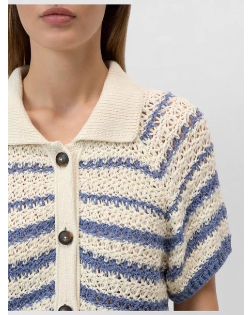 Closed Blue Cotton Cardigan Short Sleeves Ribbed Trim