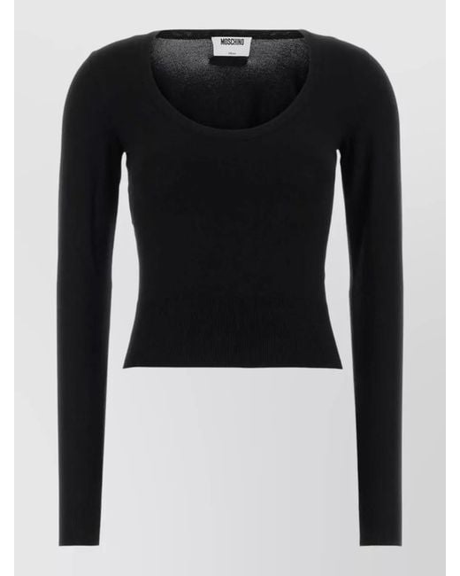 Moschino Black Viscose Blend Slim Fit Round Neck Sweater