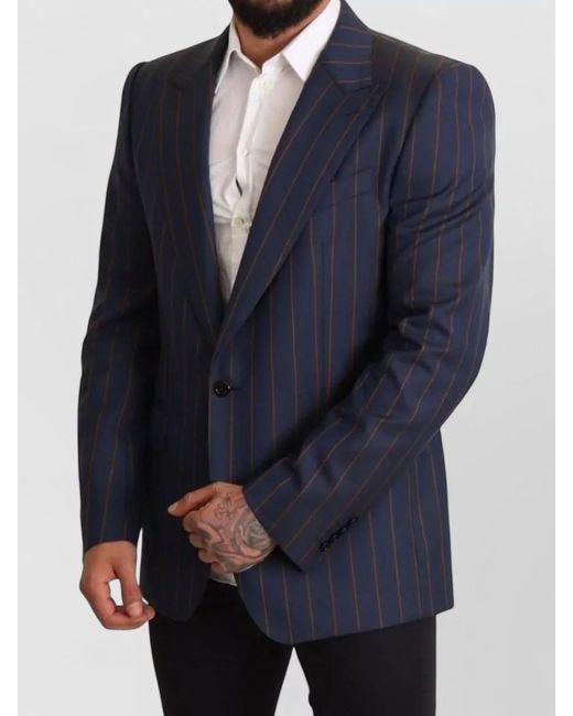 Dolce & Gabbana Blue Wool Striped Slim-Fit Blazer for men