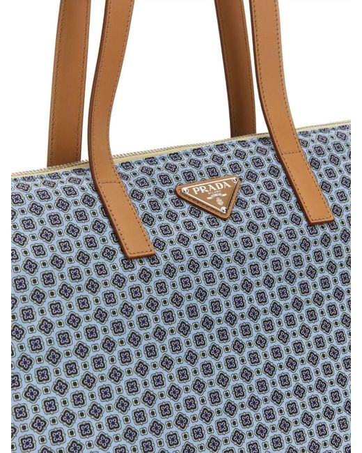 Prada Blue Printed Two-Tone Re-Nylon Tote Bag for men